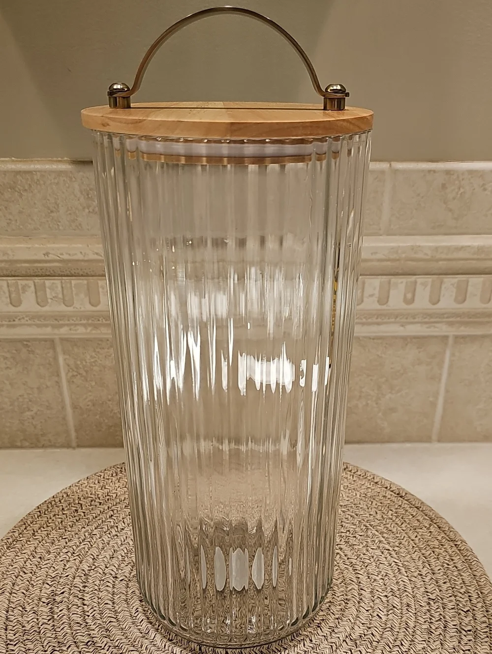 Set Of 3 Fluted Glass Storage Canisters With Wooden Lids Hearth & Hand